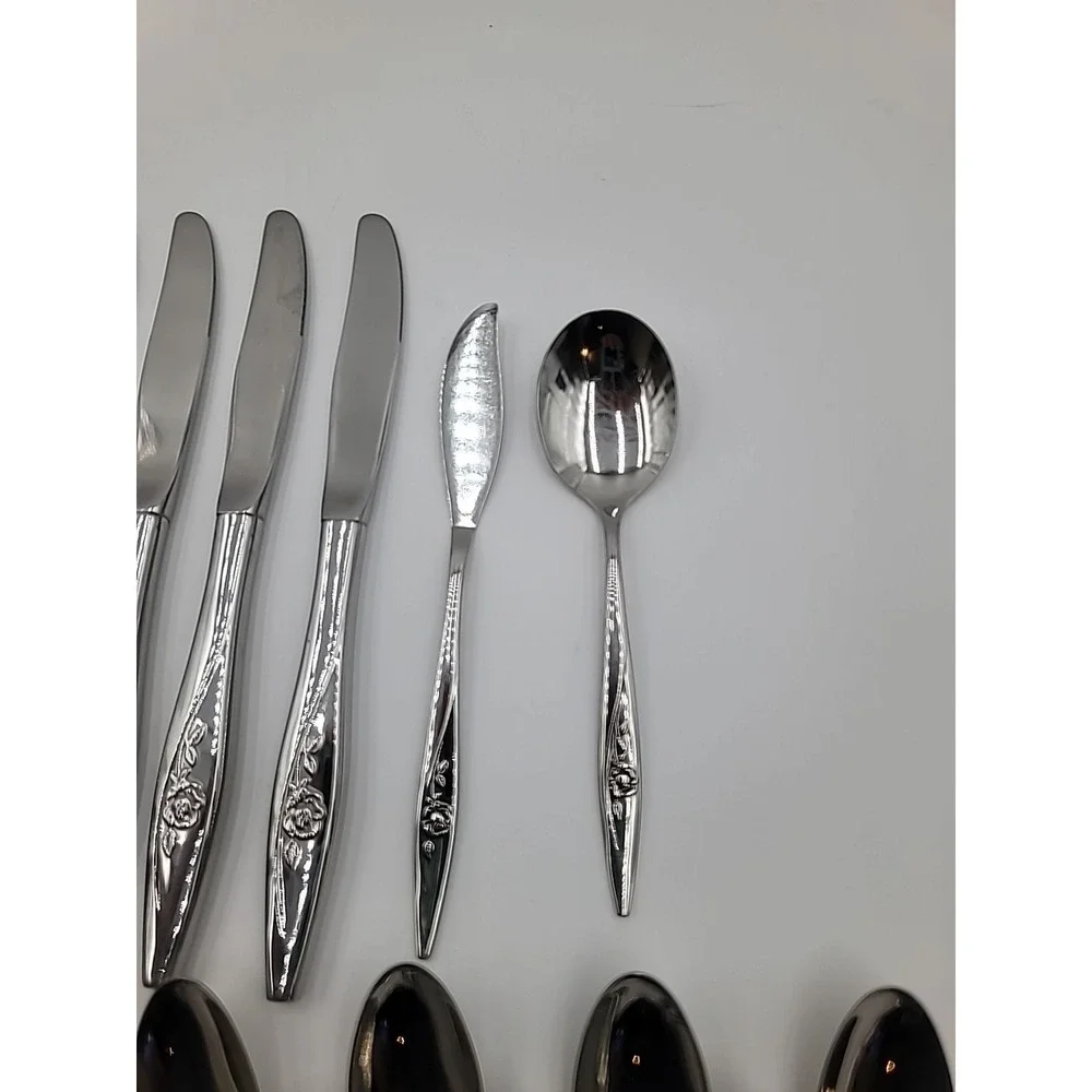 51pc Oneida Oneidacraft Stainless Flatware Deluxe‎ Lasting Rose Floral Shiny